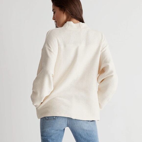 Madewell Cream Ottoman Ribbed Knit Funnel Neck Drop-Shoulder Oversize Top Size S - Picture 2 of 9